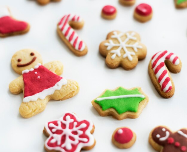 Closeup of homemade gingerbread cookies on white background