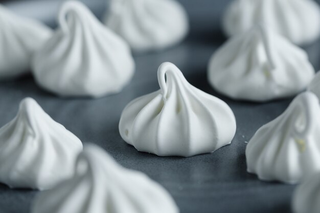 Closeup of homemade white merengue baiser.