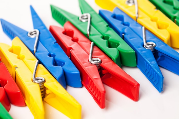 Closeup image of colorful clothespins 