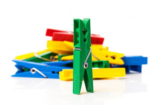 Closeup image of colorful clothespins 