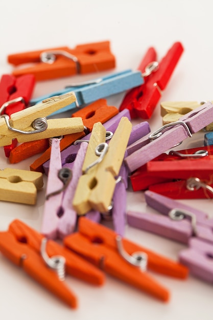 Free photo closeup image of little bright clothespins