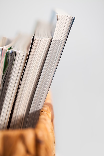 Free photo closeup image of magazines in a box