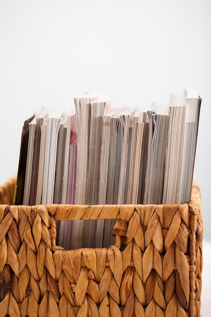 Closeup image of magazines in a box