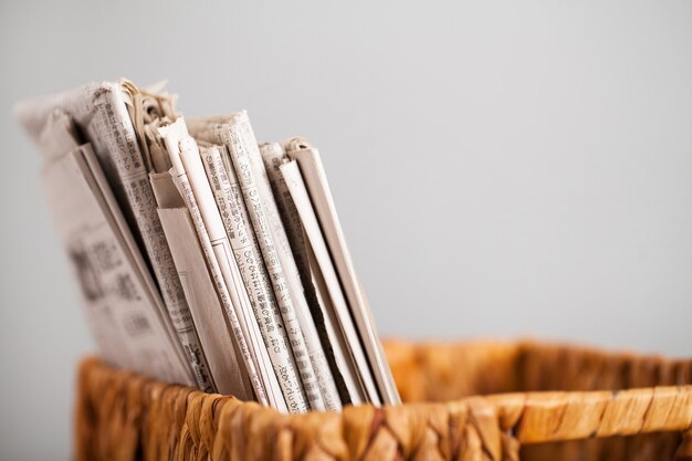 Closeup image of magazines in a box