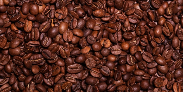 Closeup image of roasted coffee grains