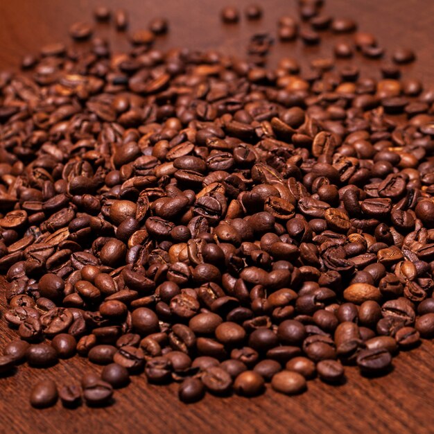 Closeup image of roasted coffee grains