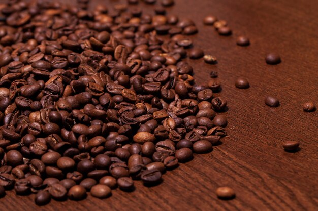 Closeup image of roasted coffee grains