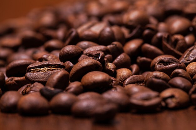 Closeup image of roasted coffee grains