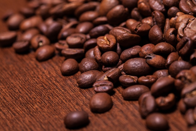 Closeup image of roasted coffee grains