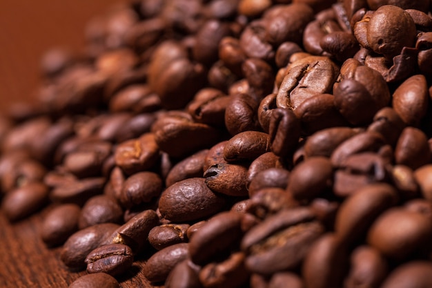 Closeup image of roasted coffee grains