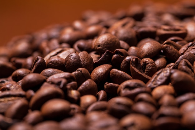 Closeup image of roasted coffee grains