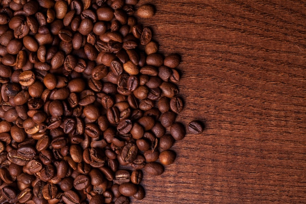 Closeup image of roasted coffee grains