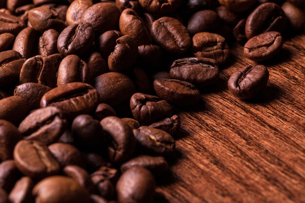 Closeup image of roasted coffee grains
