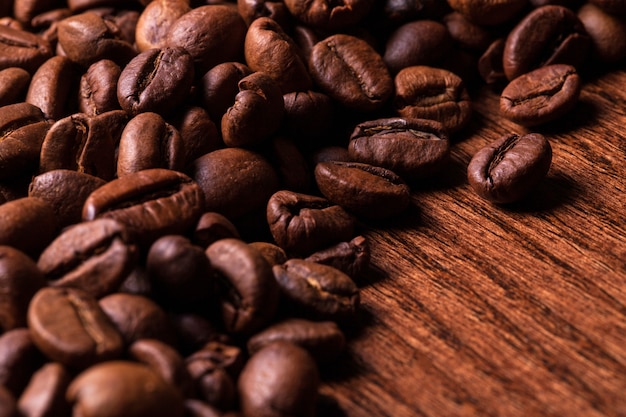 Closeup image of roasted coffee grains