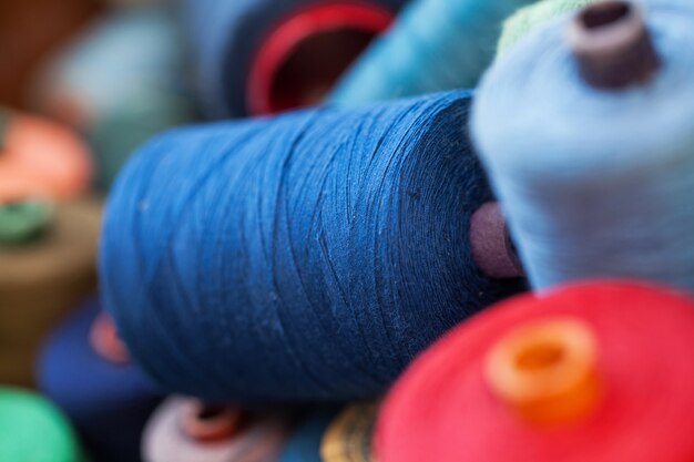 Closeup image of various colour threads