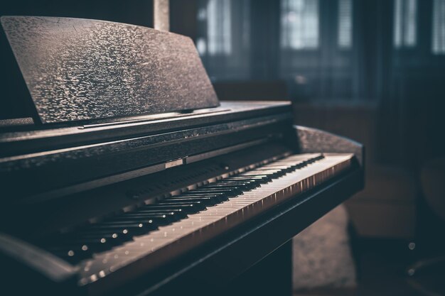 Closeup keys of an electronic piano on a blurred background