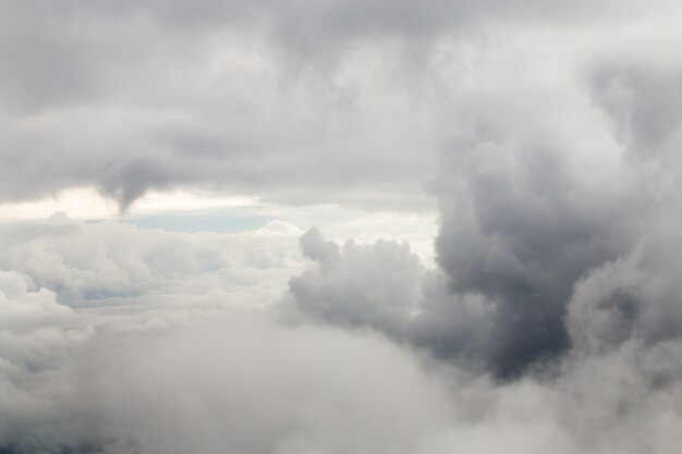 Closeup large gray clouds.