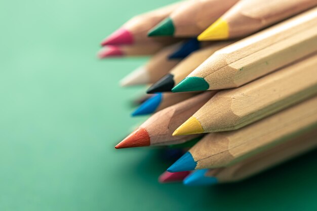 Closeup multicolored wooden pencils for drawing isolated