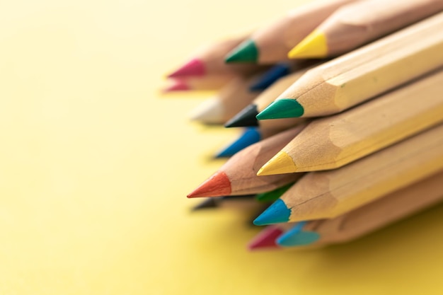 Closeup multicolored wooden pencils for drawing isolated