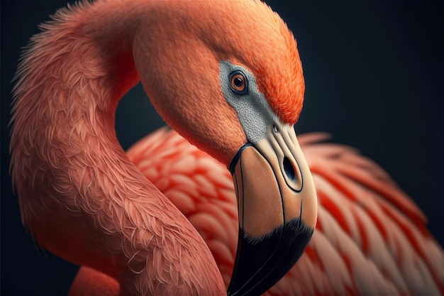 Closeup of neck and head pink flamingo bird