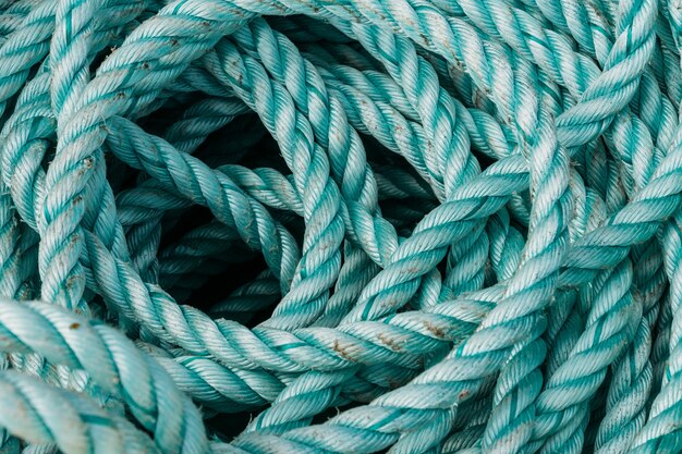 Closeup of old fishing ropes under the sunlight