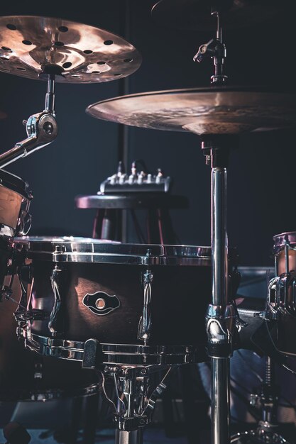 Closeup part of a drum kit on a blurred background