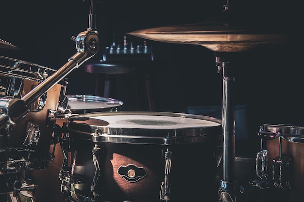 Closeup part of a drum kit on a blurred background