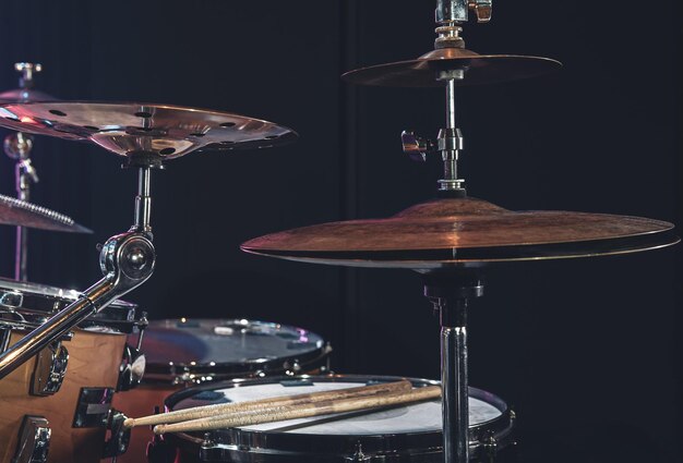 Closeup part of a drum kit on a blurred background