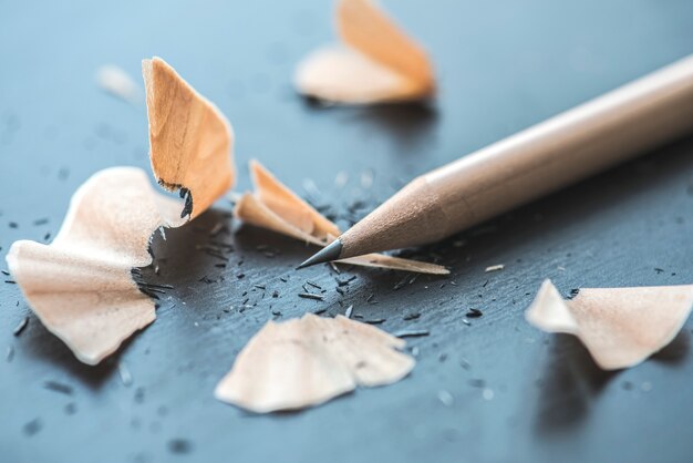 Closeup of pencil shaving isolated