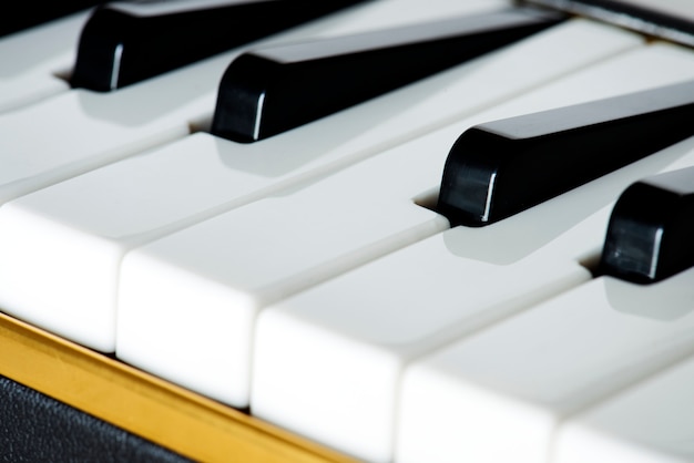 Closeup of piano keyboard