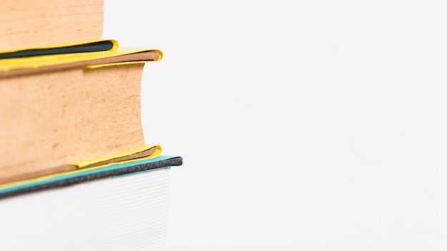 Closeup of pile of books