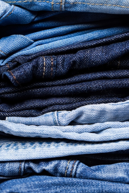 Closeup of pile of jeans