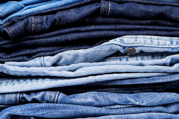 Closeup of pile of jeans