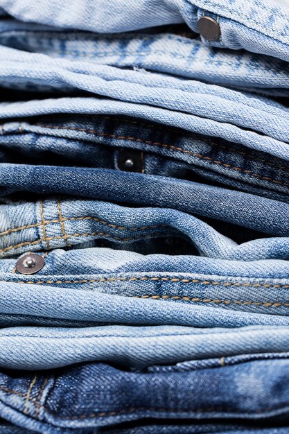 Closeup of pile of jeans