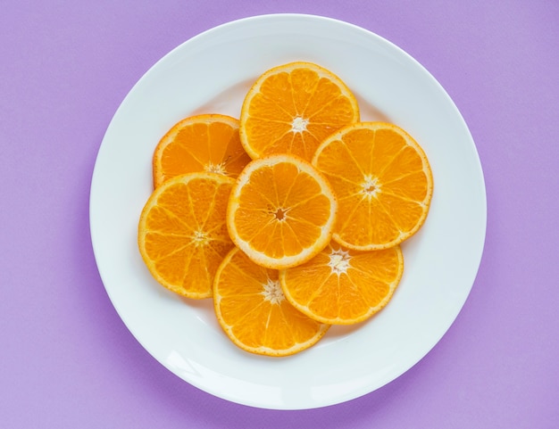 Closeup of a plate of sliced juicy orange