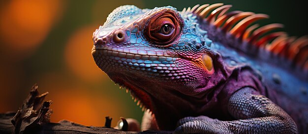 Closeup portrait of a colorful chameleon on a dark background