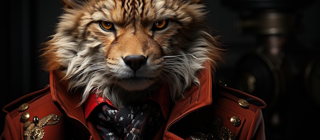 Бесплатное фото Портрет крупного плана большого кота в красной куртке