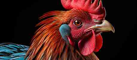 Foto gratuita ritratto del primo piano di un gallo su sfondo nero