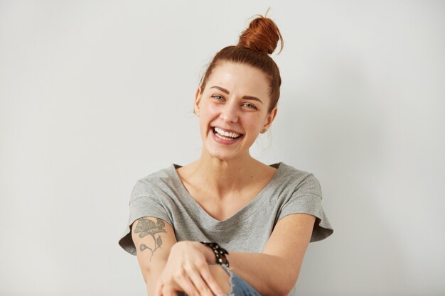 Closeup portrait woman smiling with perfect smile and white teeth