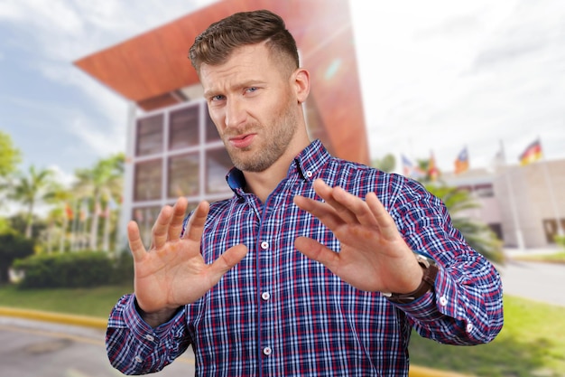 Free photo closeup portrait young funny looking man