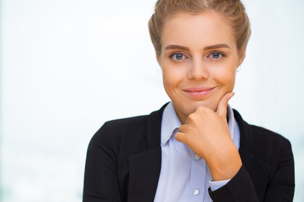 Closeup of Positive Fair-haired Business Woman