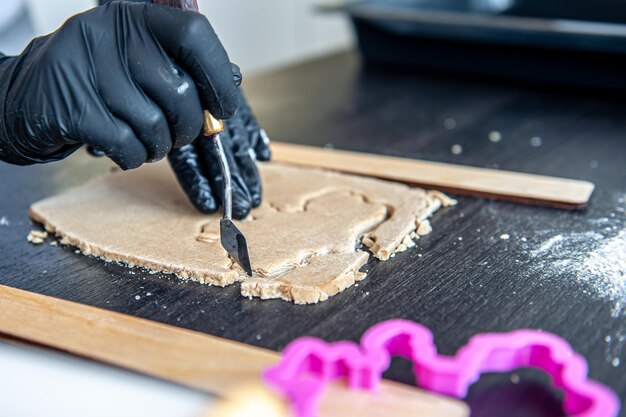 Closeup the process of making handmade gingerbread