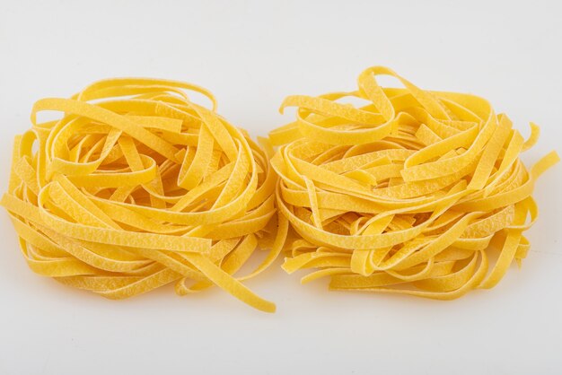 Closeup of raw fettuccine