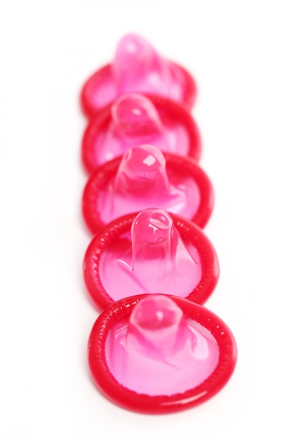 Closeup of red condoms