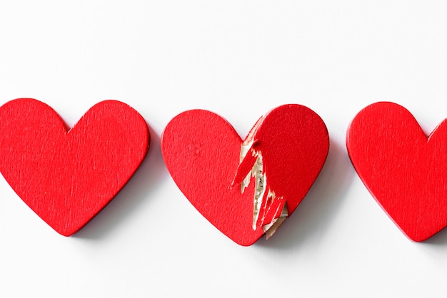 Free photo closeup of red hearts on white background