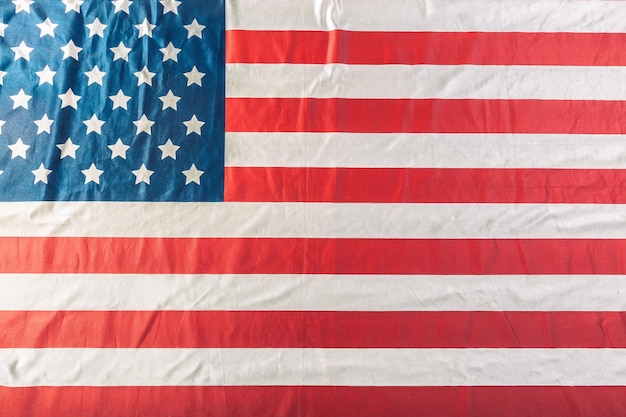 Closeup of ruffled american flag