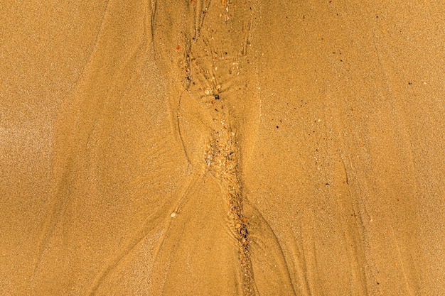Closeup of sand with tidal ways and shells on the beach full frame texture background