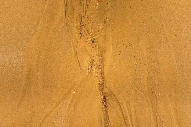 Closeup of sand with tidal ways and shells on the beach full frame texture background