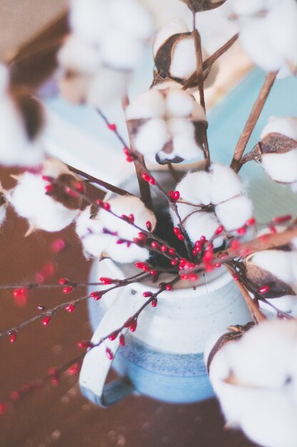 Closeup selective focus shot of a beautiful cotton flower