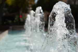 Free photo closeup selective focus shot of a water fountain with trees on the